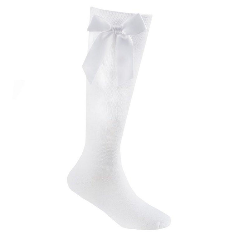 Picture of 43B706- PAIR WITH SATIN BOW  COTTON RICH KNEE HIGH SOCKS